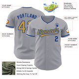 Custom Gray Old Gold-Royal Authentic Baseball Jersey