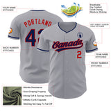 Custom Gray Navy-Red Authentic Baseball Jersey