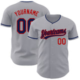 Custom Gray Navy-Red Authentic Baseball Jersey