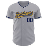 Custom Gray Old Gold-Navy Authentic Baseball Jersey