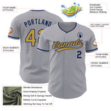 Custom Gray Old Gold-Navy Authentic Baseball Jersey