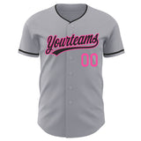 Custom Gray Black-Pink Authentic Baseball Jersey