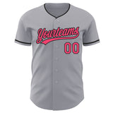Custom Gray Neon Pink-Black Authentic Baseball Jersey