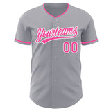 Custom Gray Pink-White Authentic Baseball Jersey
