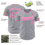 Custom Gray Pink-White Authentic Baseball Jersey