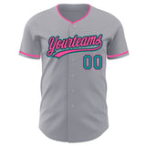 Custom Gray Teal Black-Pink Authentic Baseball Jersey