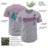 Custom Gray Teal Black-Pink Authentic Baseball Jersey