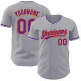 Custom Gray Purple-Orange Authentic Baseball Jersey