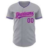 Custom Gray Purple-Pink Authentic Baseball Jersey