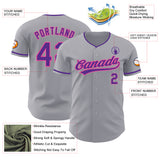 Custom Gray Purple-Pink Authentic Baseball Jersey