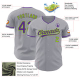 Custom Gray Purple-Neon Green Authentic Baseball Jersey