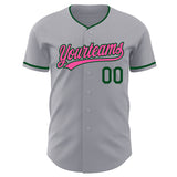 Custom Gray Pink-Green Authentic Baseball Jersey