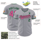Custom Gray Pink-Green Authentic Baseball Jersey