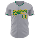 Custom Gray Kelly Green-Gold Authentic Baseball Jersey