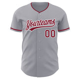 Custom Gray Crimson-White Authentic Baseball Jersey