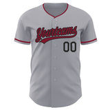 Custom Gray Crimson-Black Authentic Baseball Jersey