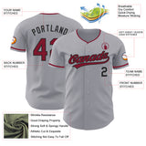 Custom Gray Crimson-Black Authentic Baseball Jersey