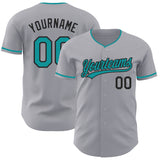 Custom Gray Teal-Black Authentic Baseball Jersey