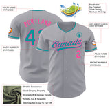 Custom Gray Teal-Pink Authentic Baseball Jersey