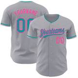 Custom Gray Teal-Pink Authentic Baseball Jersey