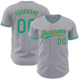 Custom Gray Teal-Old Gold Authentic Baseball Jersey