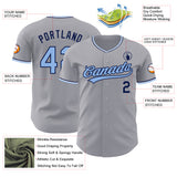 Custom Gray Light Blue Navy-White Authentic Baseball Jersey