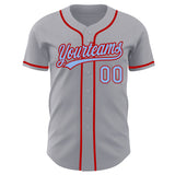 Custom Gray Light Blue-Red Authentic Baseball Jersey