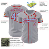Custom Gray Light Blue-Red Authentic Baseball Jersey