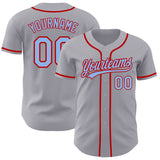 Custom Gray Light Blue-Red Authentic Baseball Jersey