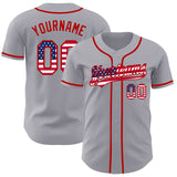 Custom Gray USA Flag-Red Authentic Baseball Jersey