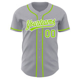 Custom Gray Neon Green-White Authentic Baseball Jersey