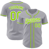 Custom Gray Neon Green-White Authentic Baseball Jersey