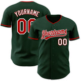 Custom Green Red-White Authentic Baseball Jersey