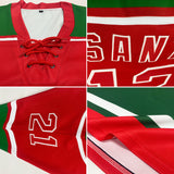 Custom Red Grass Green-White Christmas Santa Claus 3D Hockey Lace Neck Jersey