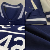 Custom Navy White Bomber Full-Snap Varsity Letterman Two Tone Jacket