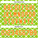 Custom Neon Green Bay Orange-White Check Board 3D Pattern Design Bomber Full-Snap Varsity Letterman Jacket