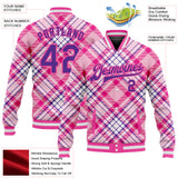 Custom Light Pink Purple-Pink Check Board 3D Pattern Design Bomber Full-Snap Varsity Letterman Jacket
