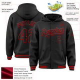 Custom Black Red Bomber Full-Snap Varsity Letterman Hoodie Jacket