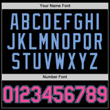 Custom Black Pink-Light Blue Bomber Full-Snap Varsity Letterman Hoodie Jacket