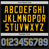 Custom Black Light Blue-Gold Bomber Full-Snap Varsity Letterman Two Tone Hoodie Jacket