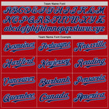 Custom Red Navy-Light Blue Bomber Full-Snap Varsity Letterman Hoodie Jacket