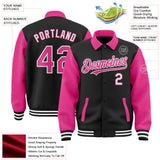 Custom Black Pink-White Bomber Full-Snap Varsity Letterman Two Tone Lapel Collar Byron Jacket