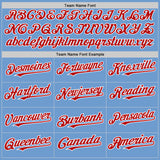 Custom Light Blue Red-White Bomber Full-Snap Varsity Letterman Hoodie Jacket
