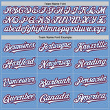 Custom Light Blue Royal-Red Bomber Full-Snap Varsity Letterman Two Tone Hoodie Jacket