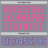 Custom Gray Light Blue Black-Pink Bomber Full-Snap Varsity Letterman Hoodie Jacket