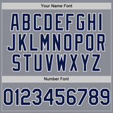 Custom Gray Navy-White Bomber Full-Snap Varsity Letterman Hoodie Jacket