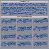 Custom Gray Light Blue-Navy Bomber Full-Snap Varsity Letterman Two Tone Hoodie Jacket