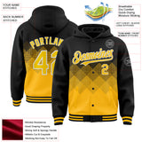 Custom Black Gold-White Gradient Square Shape 3D Pattern Design Bomber Full-Snap Varsity Letterman Hoodie Jacket
