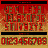 Custom Red Old Gold-Black Gradient Square Shape 3D Pattern Design Bomber Full-Snap Varsity Letterman Hoodie Jacket