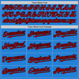 Custom Powder Blue Red-Black Bomber Full-Snap Varsity Letterman Hoodie Jacket